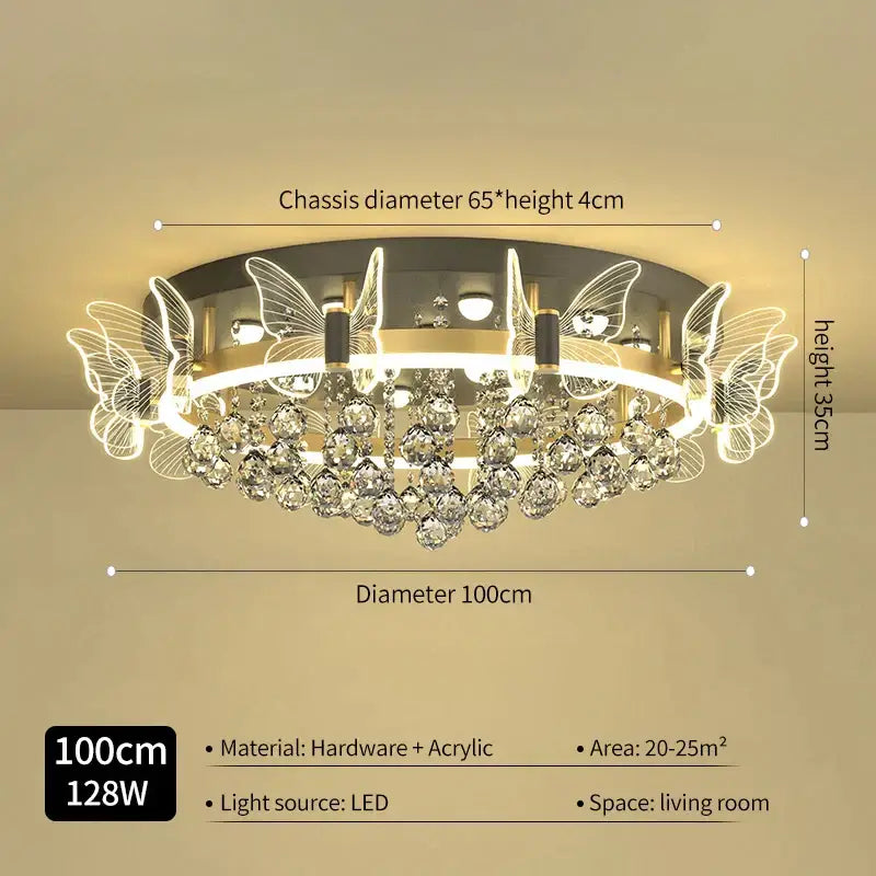 Modern gold butterfly crystal ceiling light bedroom decor