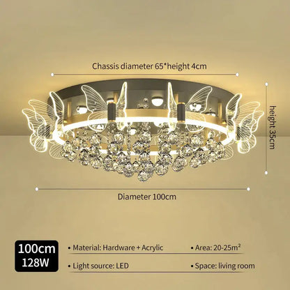 Modern gold butterfly crystal ceiling light bedroom decor