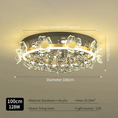 Modern gold butterfly crystal ceiling light bedroom decor