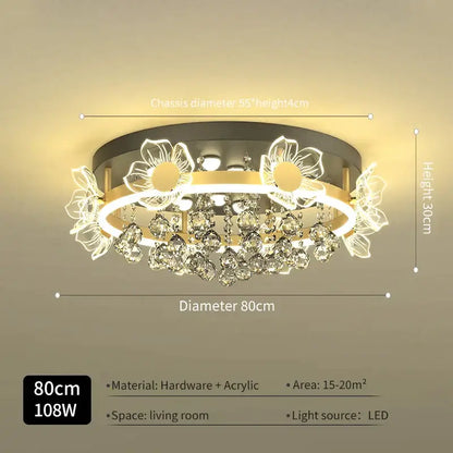 Modern gold butterfly crystal ceiling light bedroom decor