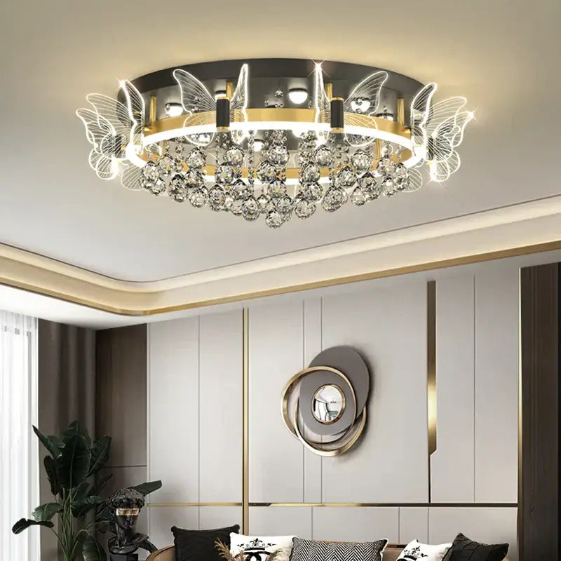 Modern gold butterfly crystal ceiling light bedroom decor