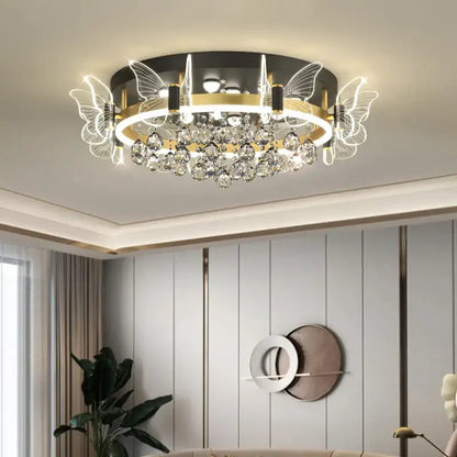 Modern gold butterfly crystal ceiling light bedroom decor