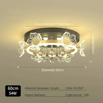 Modern gold butterfly crystal ceiling light bedroom decor