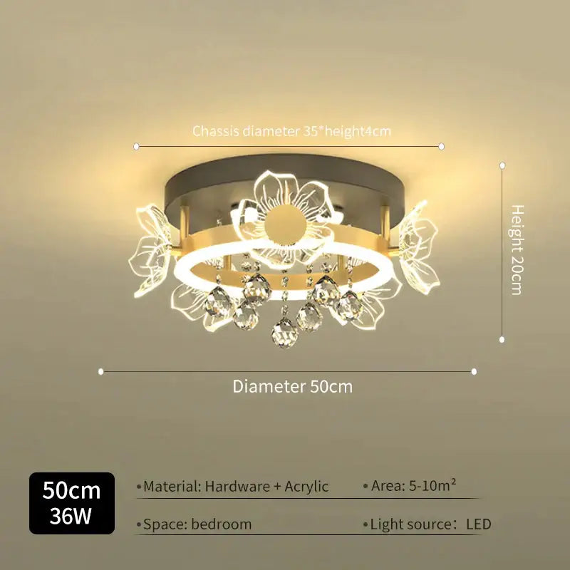 Modern gold butterfly crystal ceiling light bedroom decor