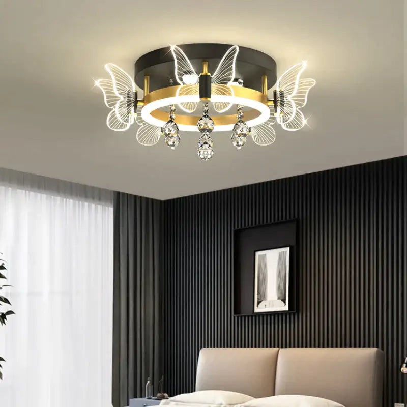 Modern gold butterfly crystal ceiling light bedroom decor