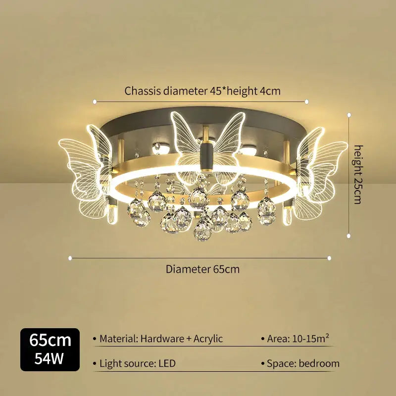 Modern gold butterfly crystal ceiling light bedroom decor