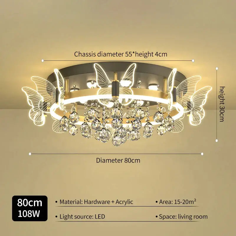 Modern gold butterfly crystal ceiling light bedroom decor