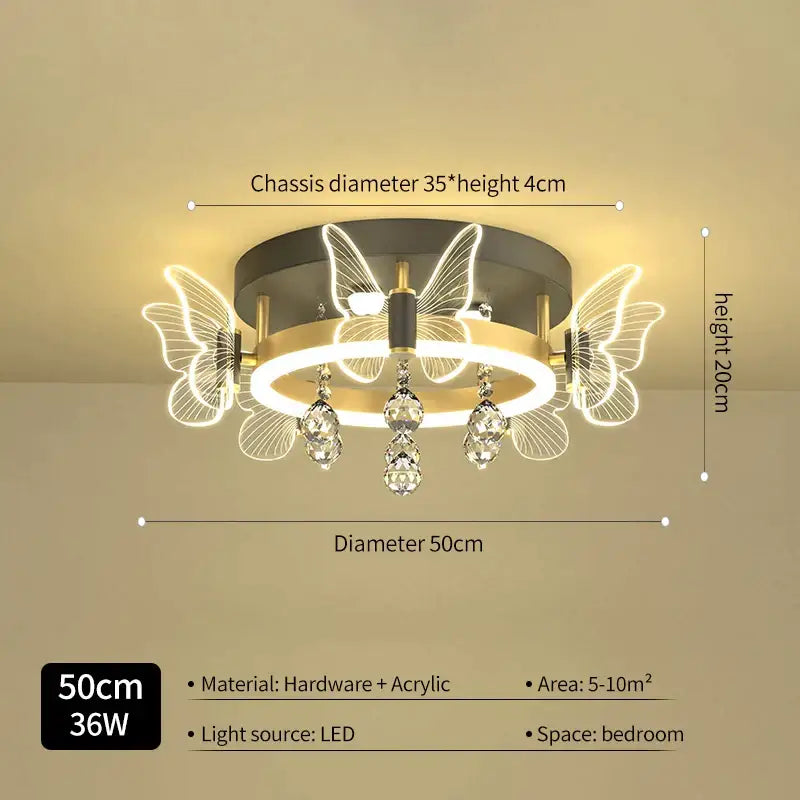 Modern gold butterfly crystal ceiling light bedroom decor