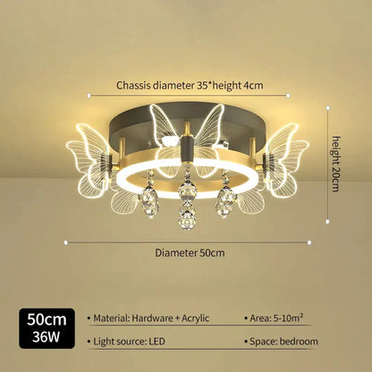 Modern gold butterfly crystal ceiling light bedroom decor