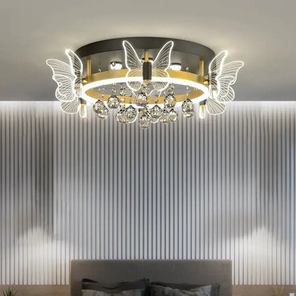 Modern gold butterfly crystal ceiling light bedroom decor