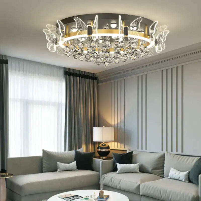 Modern gold butterfly crystal ceiling light bedroom decor
