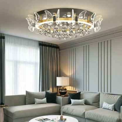 Modern gold butterfly crystal ceiling light bedroom decor