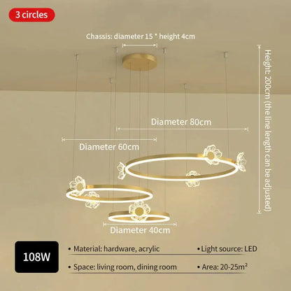 Modern gold butterfly crystal chandelier dining room led light