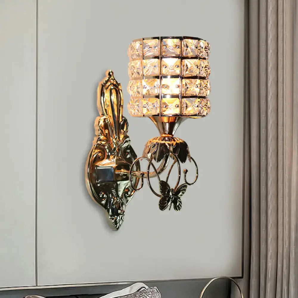 Modern gold butterfly crystal wall light fixture living room sconce