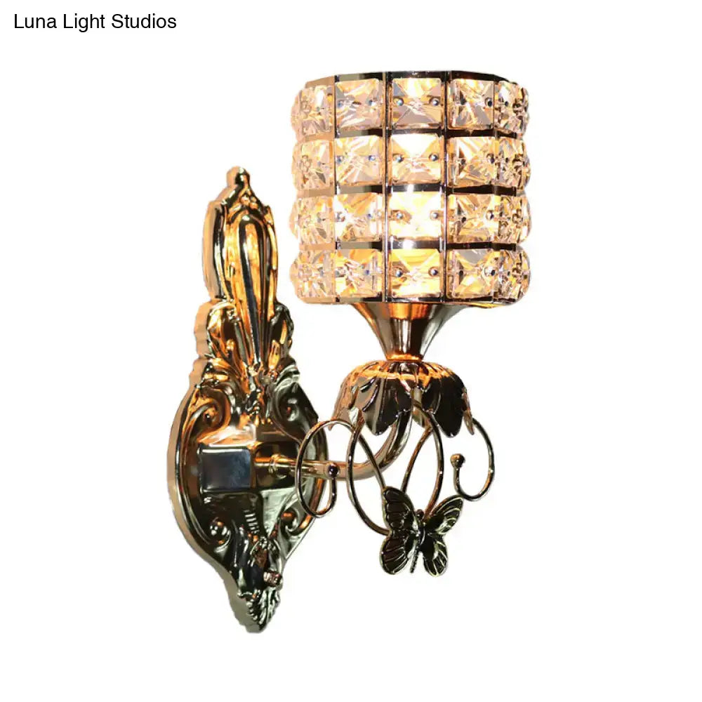 Modern gold butterfly crystal wall light fixture living room sconce
