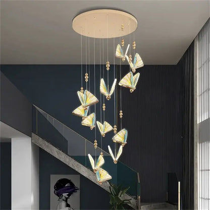 Modern gold butterfly led chandelier bedroom crystal pendant light