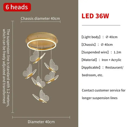 Modern gold butterfly led chandelier living room pendant light