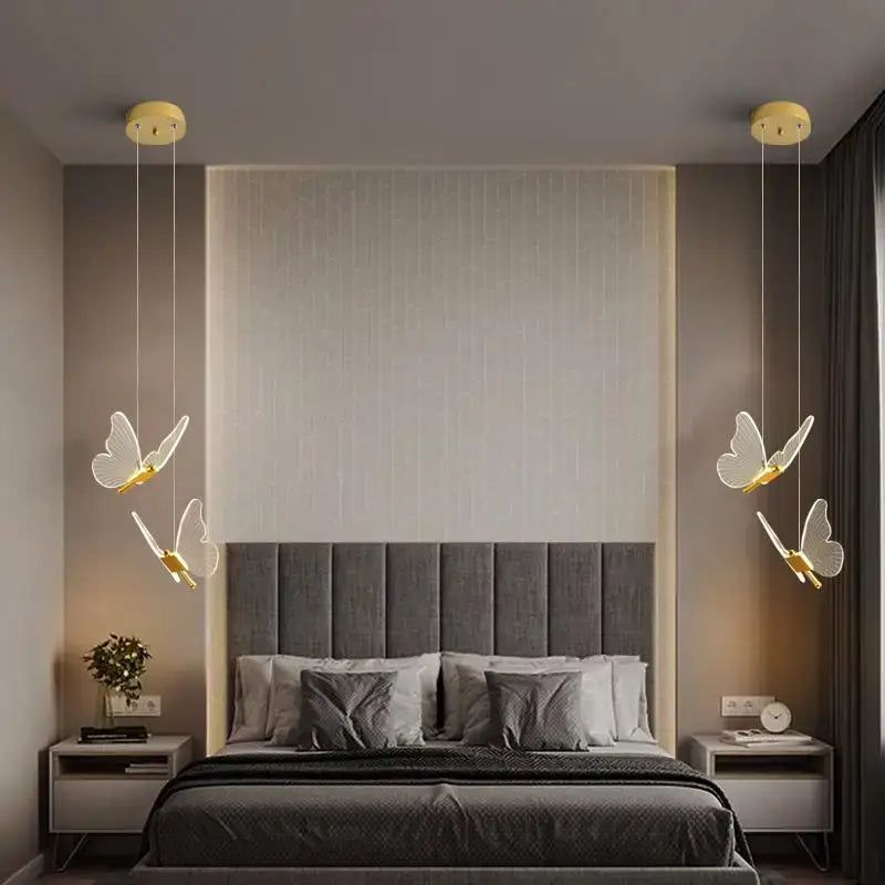 Modern gold butterfly led hanging lamp for bedroom