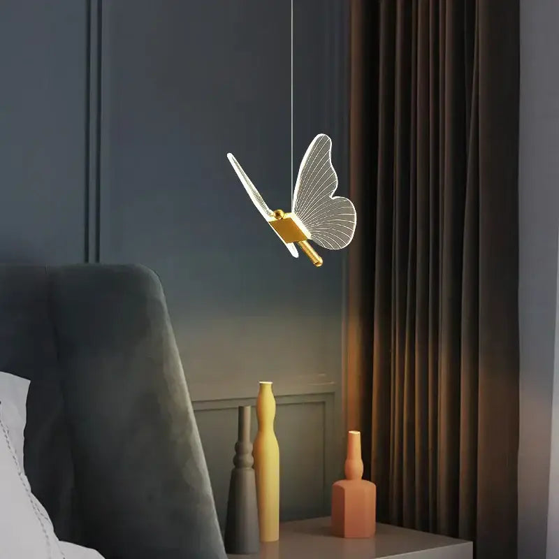 Modern gold butterfly led hanging lamp for bedroom