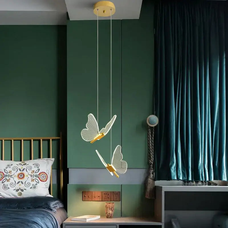 Modern gold butterfly led hanging lamp for bedroom