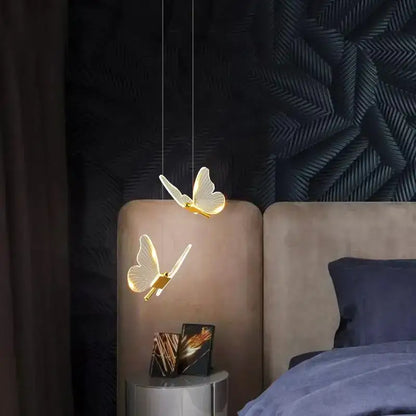 Modern gold butterfly led hanging lamp for bedroom
