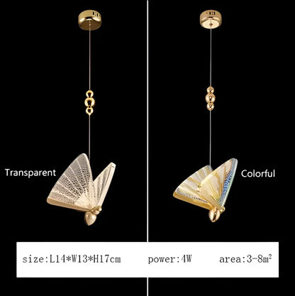 Modern gold butterfly led pendant lamp for bedroom staircase