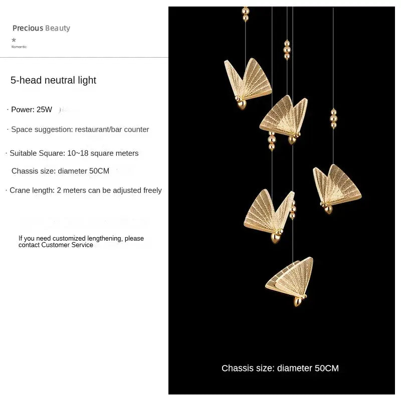 Modern gold butterfly pendant lamps bedroom led lighting fixtures