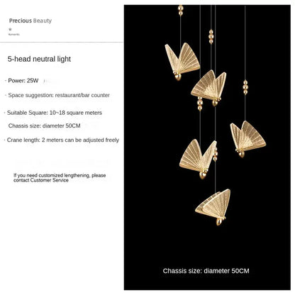 Modern gold butterfly pendant lamps bedroom led lighting fixtures
