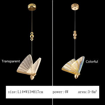 Modern gold butterfly pendant lamps bedroom led lighting fixtures
