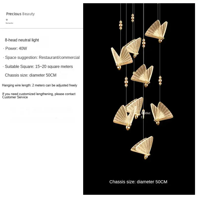 Modern gold butterfly pendant lamps bedroom led lighting fixtures