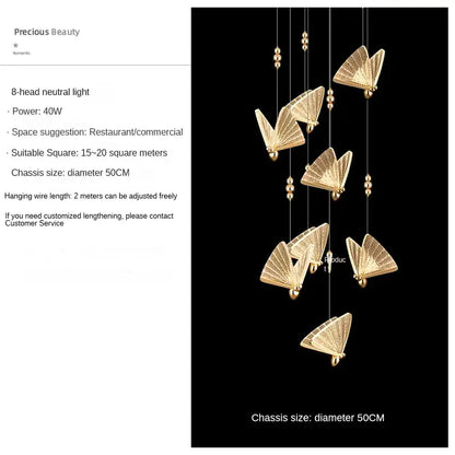 Modern gold butterfly pendant lamps bedroom led lighting fixtures