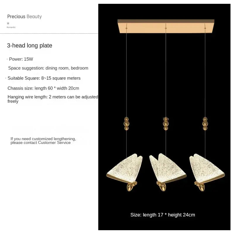 Modern gold butterfly pendant lamps bedroom led lighting fixtures