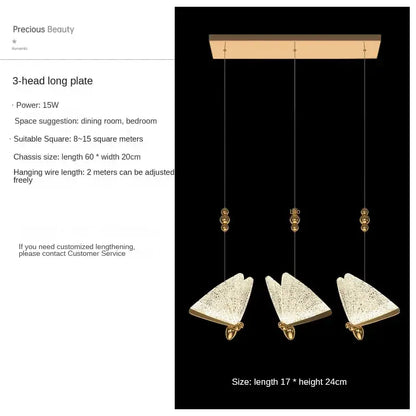 Modern gold butterfly pendant lamps bedroom led lighting fixtures