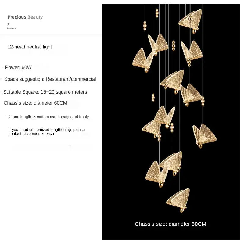Modern gold butterfly pendant lamps bedroom led lighting fixtures