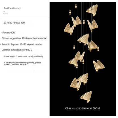 Modern gold butterfly pendant lamps bedroom led lighting fixtures