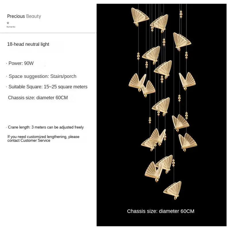 Modern gold butterfly pendant lamps bedroom led lighting fixtures
