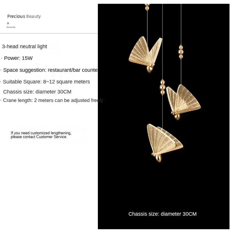Modern gold butterfly pendant lamps bedroom led lighting fixtures