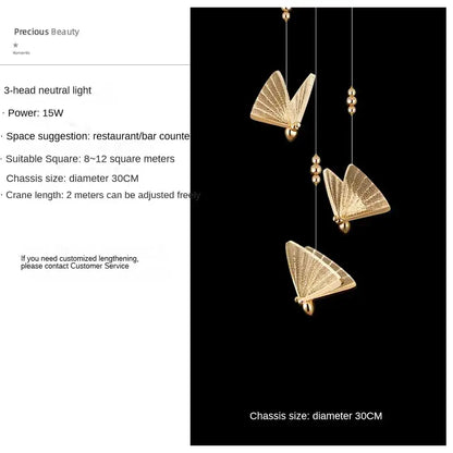 Modern gold butterfly pendant lamps bedroom led lighting fixtures