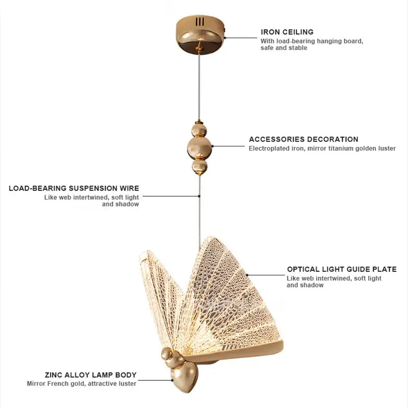 Modern gold butterfly pendant lamps bedroom led lighting fixtures