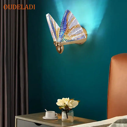 Modern gold butterfly wall lamp bedroom lace decor