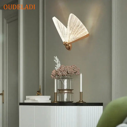 Modern gold butterfly wall lamp bedroom lace decor