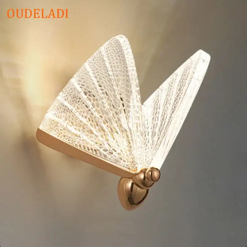 Modern gold butterfly wall lamp bedroom lace decor