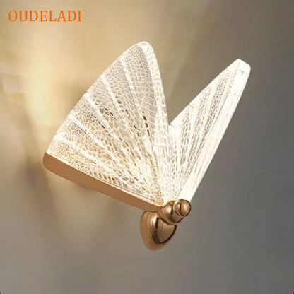 Modern gold butterfly wall lamp bedroom lace decor