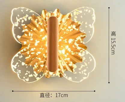 Modern gold butterfly wall lamp bedroom led sconce light