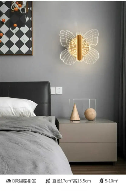 Modern gold butterfly wall lamp bedroom led sconce light