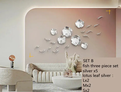 Modern gold carp fish lotus leaf wall pendant living room decor
