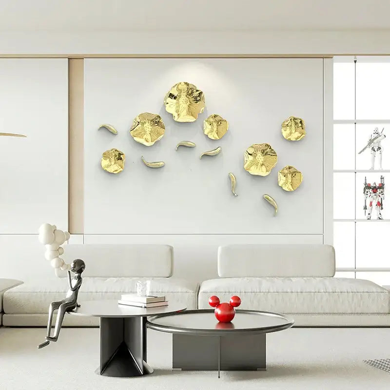 Modern gold carp fish lotus leaf wall pendant living room decor