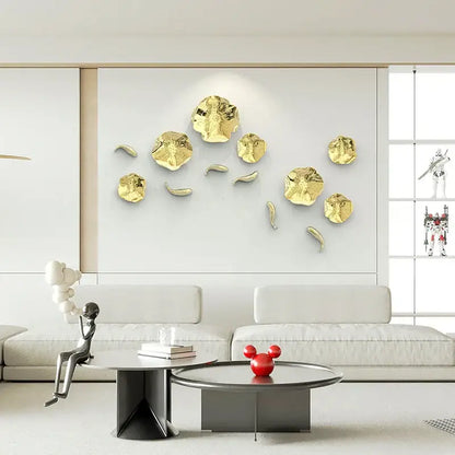 Modern gold carp fish lotus leaf wall pendant living room decor