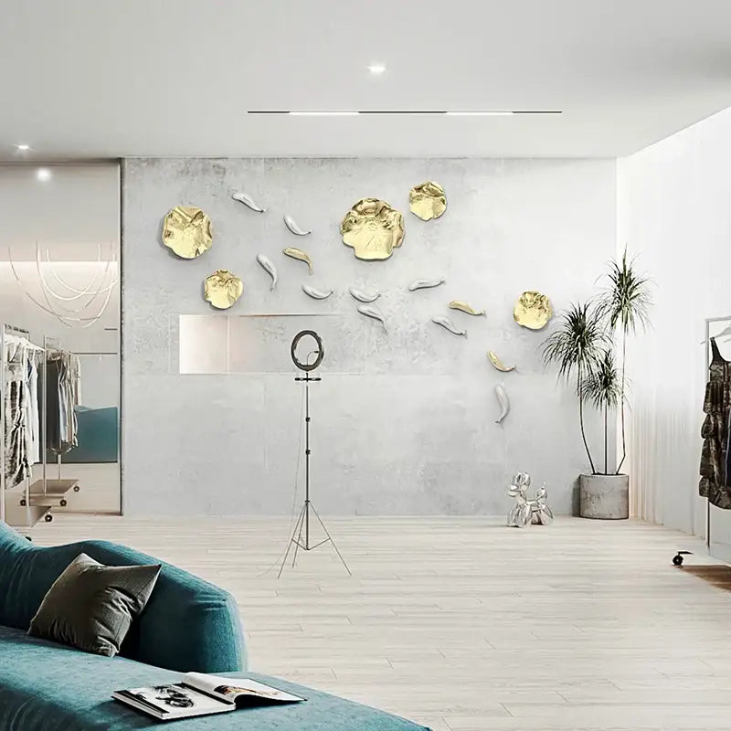 Modern gold carp fish lotus leaf wall pendant living room decor