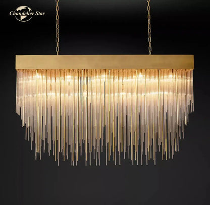 Modern gold cascada rectangular led chandelier dining room light
